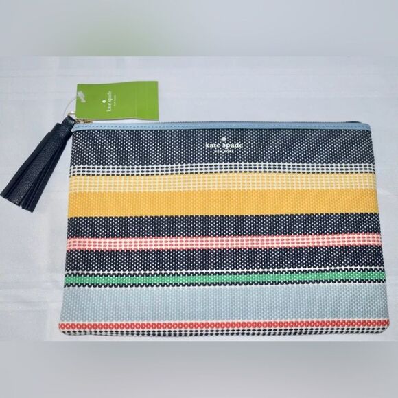 kate spade Handbags - Kate Spade Stripe Multi-Color Tassel Canvas Bag clutch pouch NWT